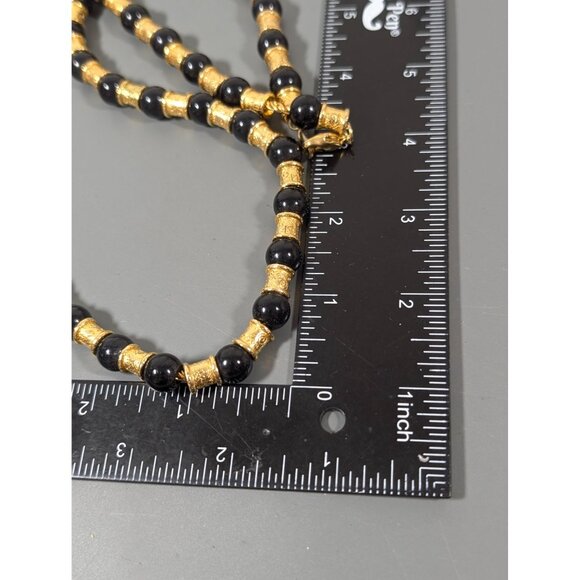 Vintage LCI Liz Claiborne Black BEad Textured Gold Tone Necklace 30" - Picture 8 of 8